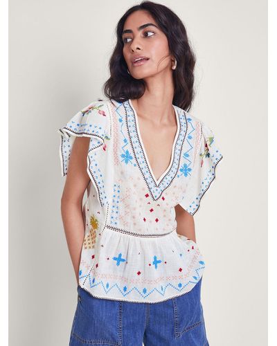 Monsoon Prue Pineapple Embroidered Top - White
