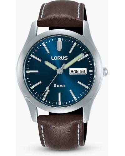 Lorus Rxn81dx9 Classic Day Date Leather Strap Watch - Blue
