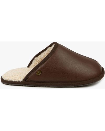 Just Sheepskin Cooper Leather Mule Slippers - Brown
