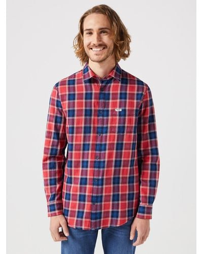 Wrangler Long Sleeve One Pocket Check Shirt - Red