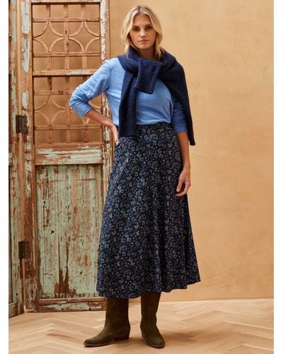 Brora Liberty Print Jersey Midi Skirt - Blue