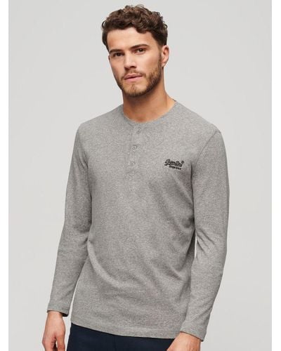 Superdry Organic Cotton Vintage Logo Embroidered Henley Top - Grey