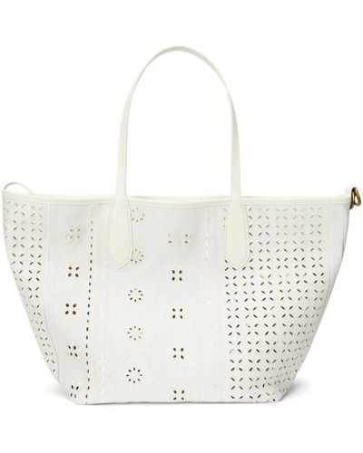 Ralph Lauren Polo Bellport Embroidered Eyelet Tote Bag - White