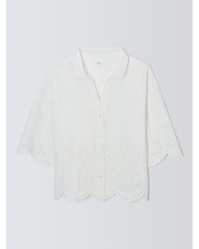 John Lewis Broderie Anglaise Beach Shirt - White