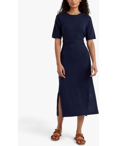Chinti & Parker Monaco Dress Linen Blend Midi Dress - Blue