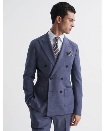 Reiss Marquee Double Breasted Wool Blend Suit Jacket - Blue