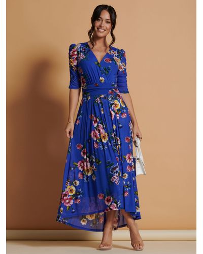 Jolie Moi Haizley Floral Print Mesh Maxi Dress - Blue