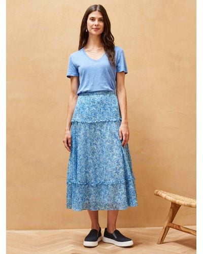 Brora Liberty Cotton Chiffon Midi Skirt - Blue