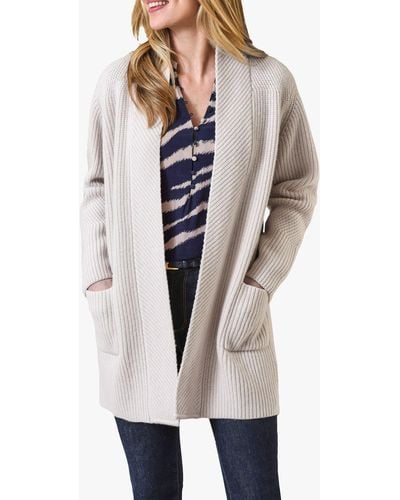 Pure Collection Wool Cashmere Blend Rib Knit Edge To Edge Cardigan - White