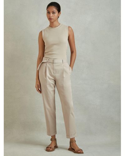 Reiss Hutton Tapered Cotton Trousers - Natural