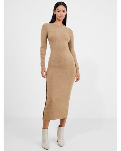 French Connection Babysoft Button Detail Midi Dress - Natural