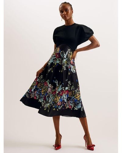 Ted Baker Maulina Floral Skirt Midi Dress - Black