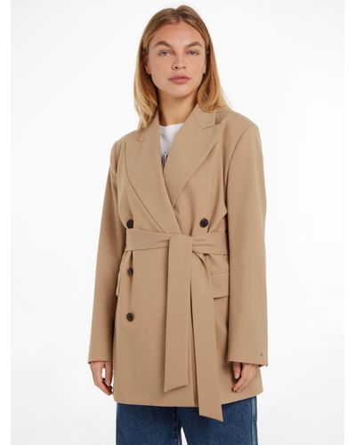 Tommy Hilfiger Double Breasted Wool Blend Coat - Natural