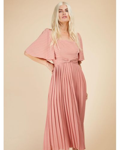 Little Mistress Check And Pleated Hem Midi Dress - Pink