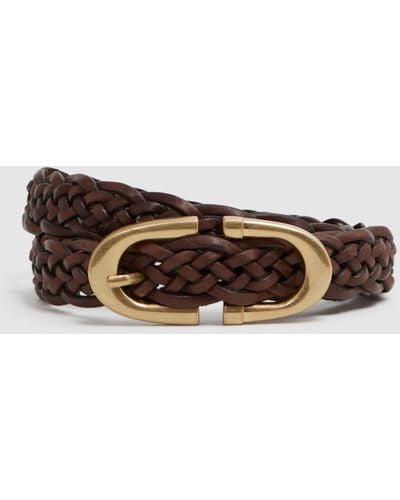 Reiss Bailey Woven Leather Belt - Brown