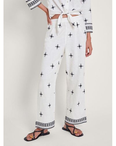 Monsoon Eleanor Embroidered Trousers - White