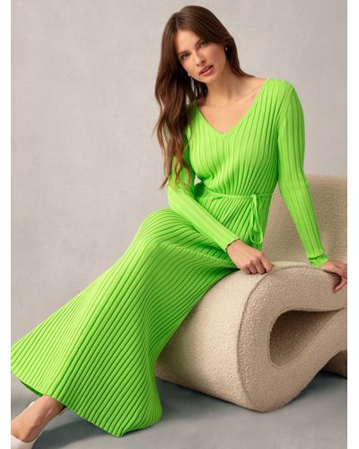 Ro&zo Wide Rib Knit V-neck Maxi Dress - Green