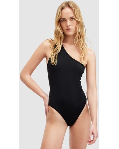AllSaints Correl Asymmetric High Leg Swimsuit - Black