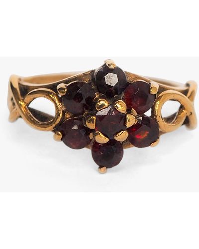 L & T Heirlooms Second Hand 9ct Yellow Gold Garnet Cluster Ring - Brown