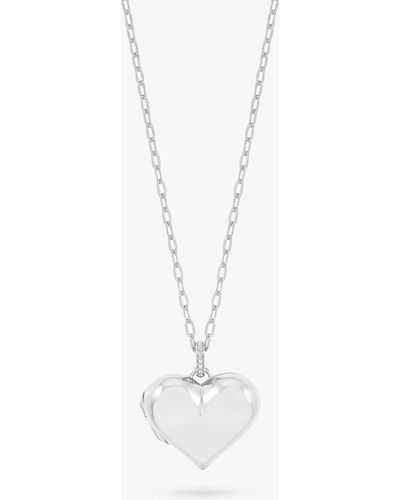 Dower & Hall Treasured Heart Locket On Millie-grain Textured Chain - White