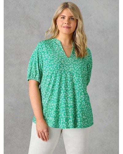 Live Unlimited Curve Ditsy Jersey Blouse - Green