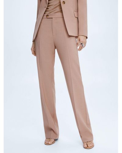Mango Rose Straight Wool Blend Suit Trousers - Natural