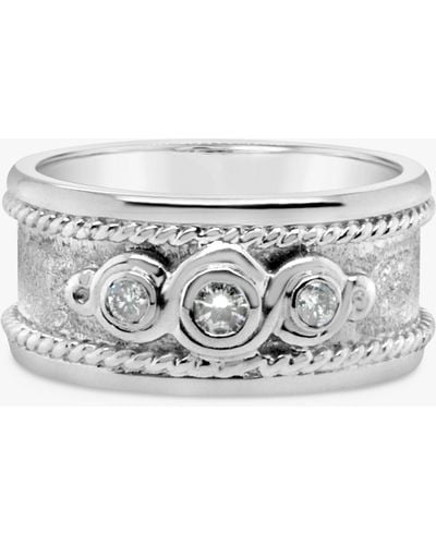 Milton & Humble Jewellery Second Hand 9ct White Gold Ornate Scroll Diamond Band Ring - Grey