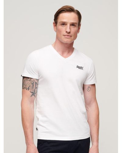 Superdry Organic Cotton Embroidered Logo V-neck T-shirt - White