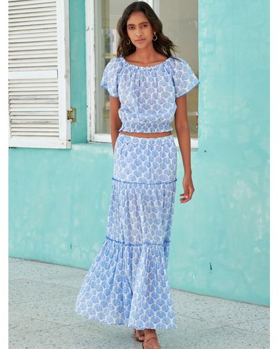 Aspiga Bea Boho Organic Cotton Maxi Skirt - Blue