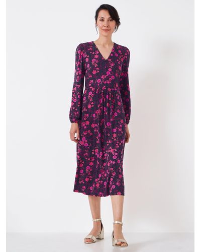 Crew Martha Floral Print Jersey Midi Dress - Purple