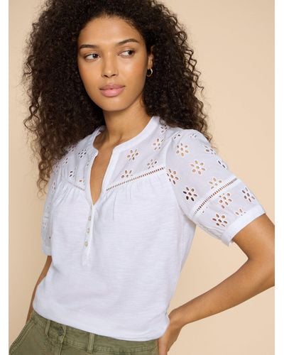 White Stuff Broderie Anglaise Cotton Top - Blue