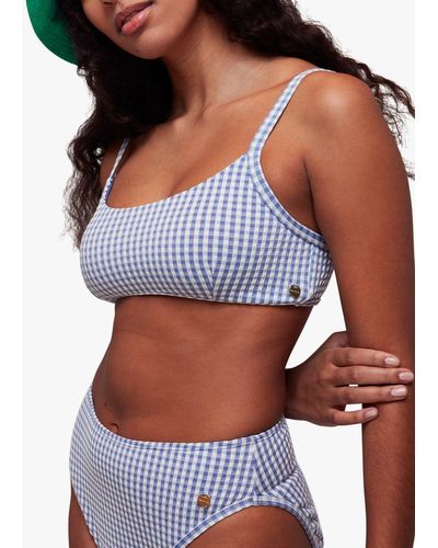 Whistles Gingham Texture Bikini Top - Blue