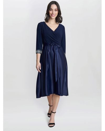 Gina Bacconi Petite Doris Asymmetric Midi Dress - Blue