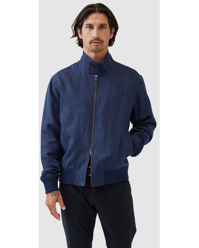 Rodd & Gunn The Cascades Wool Linen Blend Relaxed Fit Bomber Jacket - Blue