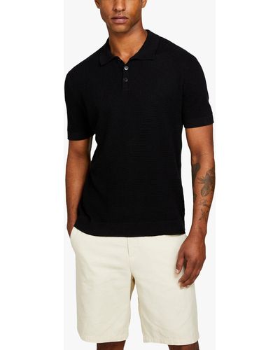 Sisley Knitted Linen Blend Polo Shirt - Black