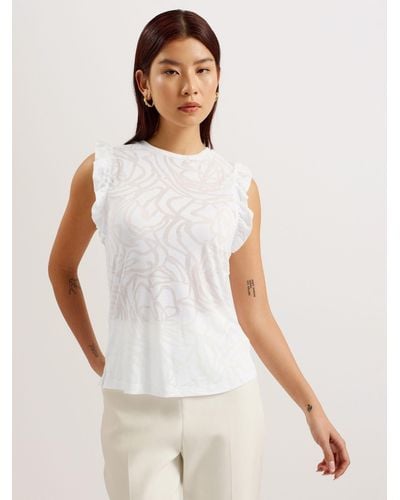 Ted Baker Iilaa Frill Sleeve Burnout Top - White