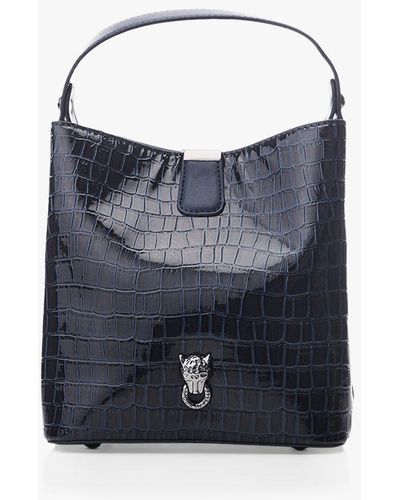 Moda In Pelle Adriana Patent Croc Bucket Bag - Blue