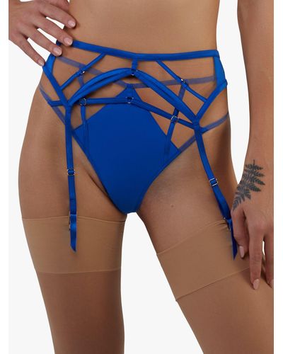 Playful Promises Ramona Strap Detail Illusion Mesh Suspender - Blue