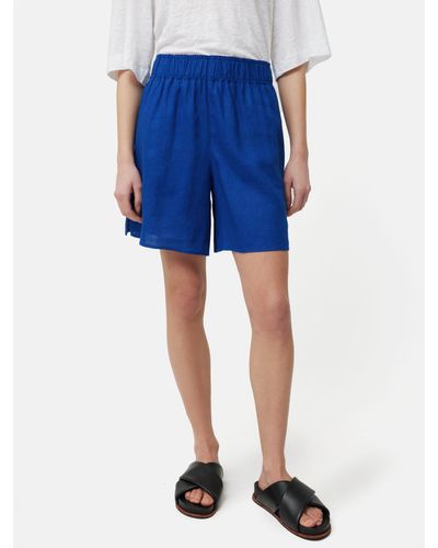 Jigsaw Elastic Waist Linen Shorts - Blue