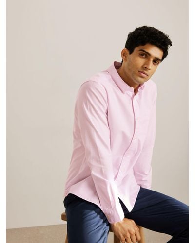 John Lewis Regular Fit Stripe Oxford Shirt - Pink