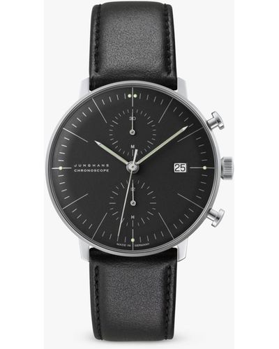 Junghans 27/4601.02 Max Bill Chronoscope Leather Strap Watch - Black
