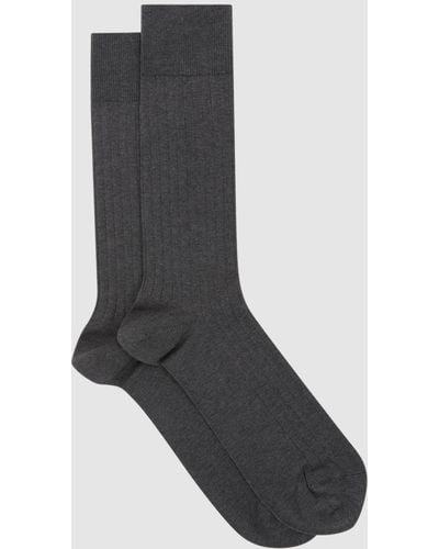 Reiss Fela Cotton Blend Ribbed Socks - Black