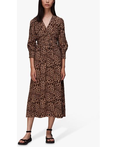 Whistles Jungle Cheetah Shirred Dress - Brown
