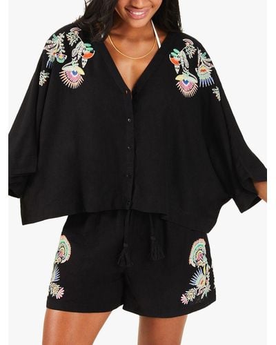 Accessorize Embroidered Linen Shirt - Black