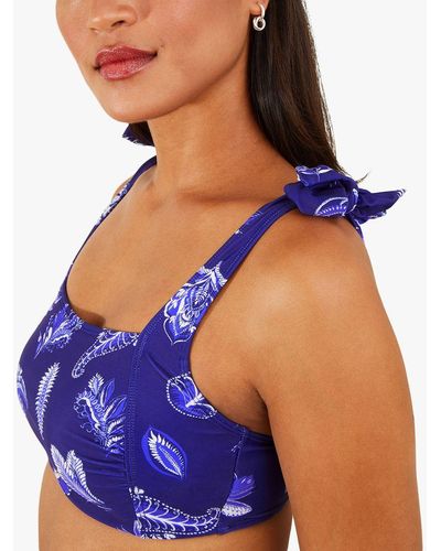 Accessorize Paisley Tie Shoulder Bikini Top - Blue