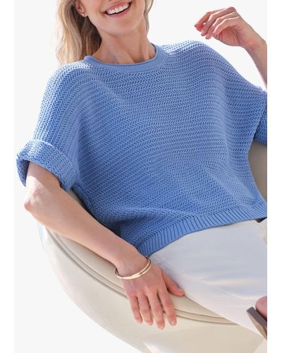 Pure Collection Organic Cotton Stitch Interest Knit Top - Blue