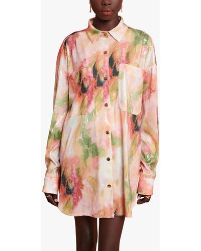 Ghospell Salma Abstract Print Sequin Oversized Shirt - Pink