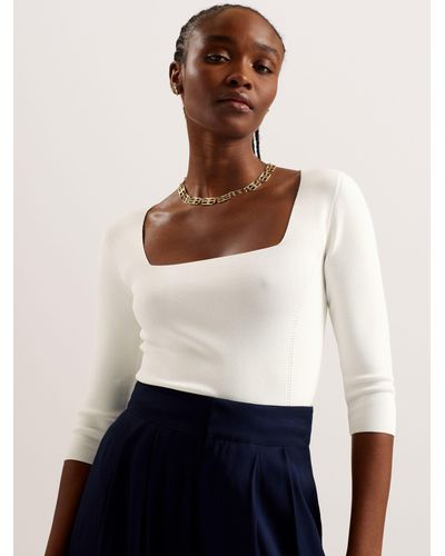 Ted Baker Vallryy Square Neck Fitted Knit Top - White