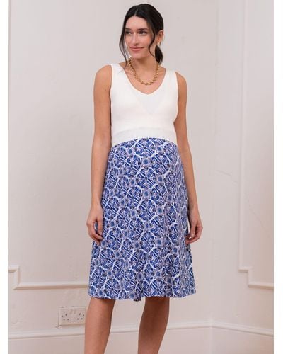 Seraphine Stacie Layered Tile Print Maternity Dress - Blue
