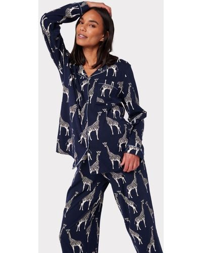 Chelsea Peers Maternity Organic Cotton Blend Giraffe Print Pyjama Set - Blue